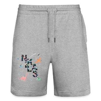 NIKLAS - Schöner Jungen Name mit Dinosaurier - Stanley/Stella Unisex Bio Joggingshorts Trainer  - Grau meliert - Vorne - Nik (191cm) & Marisol (170cm)