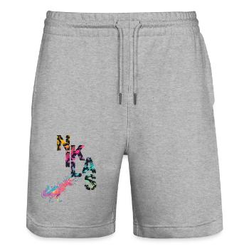 NIKLAS - Schöner Jungen Name mit Dinosaurier - Stanley/Stella Unisex Bio Joggingshorts Trainer  - Grau meliert - Vorne - Nik (191cm) & Marisol (170cm)
