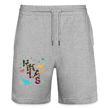 NIKLAS - Schöner Jungen Name mit Dinosaurier - Stanley/Stella Unisex Bio Joggingshorts Trainer  - Grau meliert - Vorne - Nik (191cm) & Marisol (170cm)
