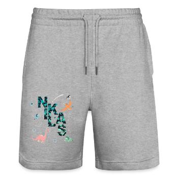 NIKLAS - Schöner Jungen Name mit Dinosaurier - Stanley/Stella Unisex Bio Joggingshorts Trainer  - Grau meliert - Vorne - Nik (191cm) & Marisol (170cm)