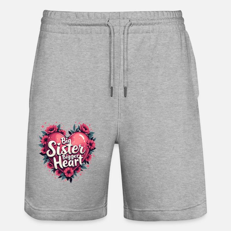 GROßE SCHWESTER. GRÖSSERES HERZ - Stanley/Stella Unisex Bio Joggingshorts Trainer  - Grau meliert