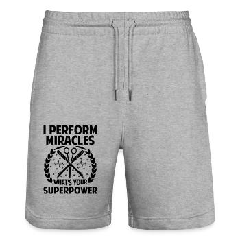 Ich vollbringe Wunder Was ist deine Superkraft Chirurg - Stanley/Stella Unisex Bio Joggingshorts Trainer  - Grau meliert - Vorne - Nik (191cm) & Marisol (170cm)