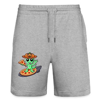 Halloween Alien Surfer Pizza Dessin animé - Short de jogging bio TRAINER Stanley/Stella unisexe - gris chiné - Devant - Nik (191cm) & Marisol (170cm)