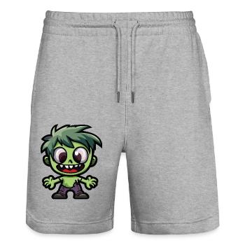 Zombie Halloween Bande dessinée mignonne - Short de jogging bio TRAINER Stanley/Stella unisexe - gris chiné - Devant - Nik (191cm) & Marisol (170cm)