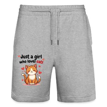 just a girl who loves cats ginger and white - Stanley/Stella Trainer Unisex Organic Jogging Shorts - heather grey - Front - Nik (191cm) & Marisol (170cm)
