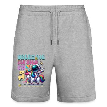Astronaute Licorne 5e anniversaire - Short de jogging bio TRAINER Stanley/Stella unisexe - gris chiné - Devant - Nik (191cm) & Marisol (170cm)