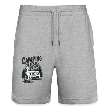 Camping ist besser mit Hund - Stanley/Stella Unisex Bio Joggingshorts Trainer  - Grau meliert - Vorne - Nik (191cm) & Marisol (170cm)