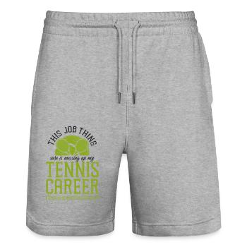 drôle de joueur de tennis raquette ceci - Short de jogging bio TRAINER Stanley/Stella unisexe - gris chiné - Devant - Nik (191cm) & Marisol (170cm)