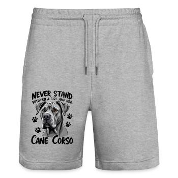 Cane Corso Italiano Cadeau drôle de Cane Corso - Short de jogging bio TRAINER Stanley/Stella unisexe - gris chiné - Devant - Nik (191cm) & Marisol (170cm)