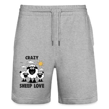 Funny Sheep Crazy Sheep Love - Stanley/Stella Trainer Unisex Organic Jogging Shorts - heather grey - Front - Nik (191cm) & Marisol (170cm)
