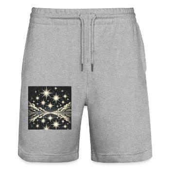 Sparkling Night Sky Shooting Star Stars - Stanley/Stella Trainer Unisex Organic Jogging Shorts - heather grey - Front - Nik (191cm) & Marisol (170cm)