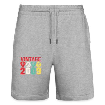 2009 Anniversaire Rock n Roll Vintage - Short de jogging bio TRAINER Stanley/Stella unisexe - gris chiné - Devant - Nik (191cm) & Marisol (170cm)