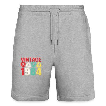 1984 Anniversaire Rock n Roll Vintage - Short de jogging bio TRAINER Stanley/Stella unisexe - gris chiné - Devant - Nik (191cm) & Marisol (170cm)