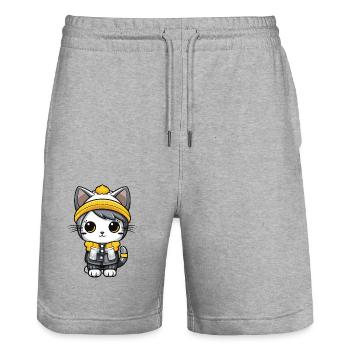 Cat Winter Comic Cute - Stanley/Stella Trainer Unisex Organic Jogging Shorts - heather grey - Front - Nik (191cm) & Marisol (170cm)