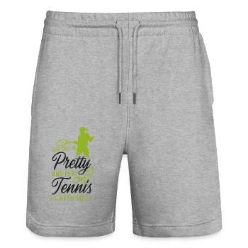 Drôle de joueur de tennis raquette fille - Short de jogging bio TRAINER Stanley/Stella unisexe - gris chiné - Devant - Nik (191cm) & Marisol (170cm)