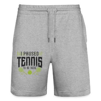 Funny Tennis Player Racket I - Stanley/Stella Unisex Bio Joggingshorts Trainer  - Grau meliert - Vorne - Nik (191cm) & Marisol (170cm)