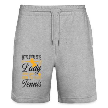 Drôle de joueur de tennis raquette fille - Short de jogging bio TRAINER Stanley/Stella unisexe - gris chiné - Devant - Nik (191cm) & Marisol (170cm)