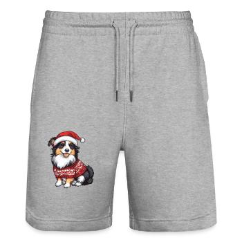 Border Collie Hund Weihnachten - Stanley/Stella Unisex Bio Joggingshorts Trainer  - Grau meliert - Vorne - Nik (191cm) & Marisol (170cm)