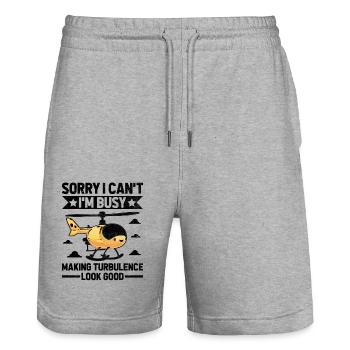 Sorry I Can't I'm Busy Making Turbulence Look Good - Stanley/Stella Trainer Unisex Organic Jogging Shorts - heather grey - Front - Nik (191cm) & Marisol (170cm)