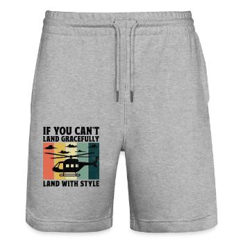 If You Can't Land Gracefully Land With Style Helic - Stanley/Stella Trainer Unisex Organic Jogging Shorts - heather grey - Front - Nik (191cm) & Marisol (170cm)