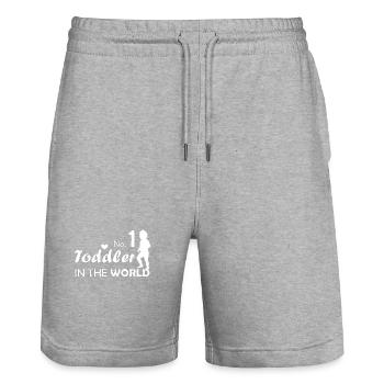 No.1 Toddler in the World Toddler Baby Parents - Stanley/Stella Trainer Unisex Organic Jogging Shorts - heather grey - Front - Nik (191cm) & Marisol (170cm)