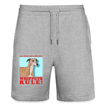 Whippet Small English Greyhound Gift - Stanley/Stella Trainer Unisex Organic Jogging Shorts - heather grey - Front - Nik (191cm) & Marisol (170cm)