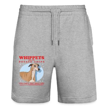 Whippet English Greyhound Gifts - Stanley/Stella Trainer Unisex Organic Jogging Shorts - heather grey - Front - Nik (191cm) & Marisol (170cm)