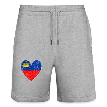 Drapeau du Liechtenstein Coeur Vaduz - Short de jogging bio TRAINER Stanley/Stella unisexe - gris chiné - Devant - Nik (191cm) & Marisol (170cm)