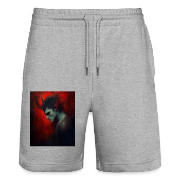 Devil - Stanley/Stella Trainer Unisex Organic Jogging Shorts - heather grey - Front - Nik (191cm) & Marisol (170cm)