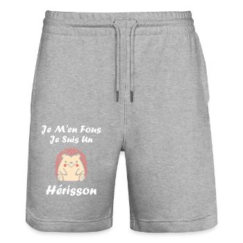 Humour hérisson - Short de jogging bio TRAINER Stanley/Stella unisexe - gris chiné - Devant - Nik (191cm) & Marisol (170cm)