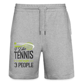 Raquette de joueur de tennis drôle j’aime - Short de jogging bio TRAINER Stanley/Stella unisexe - gris chiné - Devant - Nik (191cm) & Marisol (170cm)
