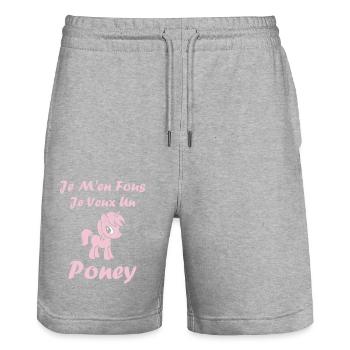 Humour poney - Short de jogging bio TRAINER Stanley/Stella unisexe - gris chiné - Devant - Nik (191cm) & Marisol (170cm)