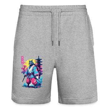 Tanuki Yokai Vaporwave Esthétique Art des samouraïs - Short de jogging bio TRAINER Stanley/Stella unisexe - gris chiné - Devant - Nik (191cm) & Marisol (170cm)