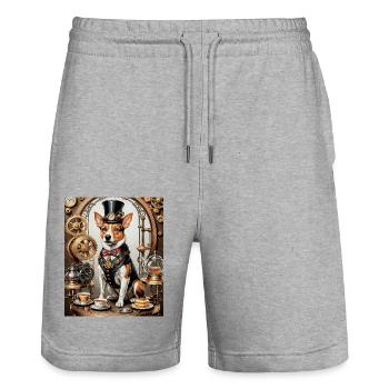 Steampunk Corgi Aristokrat Steampunk Corgi - Stanley/Stella Unisex Bio Joggingshorts Trainer  - Grau meliert - Vorne - Nik (191cm) & Marisol (170cm)