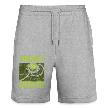 Drôle de joueur de tennis raquette jeu de mots - Short de jogging bio TRAINER Stanley/Stella unisexe - gris chiné - Devant - Nik (191cm) & Marisol (170cm)