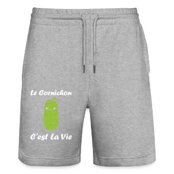 Humour cornichon - Short de jogging bio TRAINER Stanley/Stella unisexe - gris chiné - Devant - Nik (191cm) & Marisol (170cm)