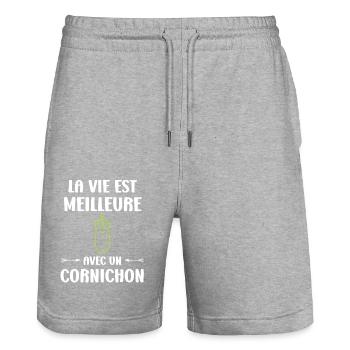 cornichon - Short de jogging bio TRAINER Stanley/Stella unisexe - gris chiné - Devant - Nik (191cm) & Marisol (170cm)