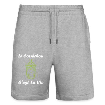Humour cornichon - Short de jogging bio TRAINER Stanley/Stella unisexe - gris chiné - Devant - Nik (191cm) & Marisol (170cm)