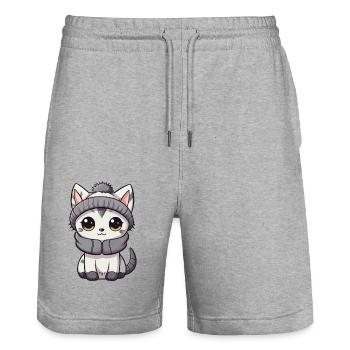 Cat Winter Animal Baby Comic - Stanley/Stella Trainer Unisex Organic Jogging Shorts - heather grey - Front - Nik (191cm) & Marisol (170cm)