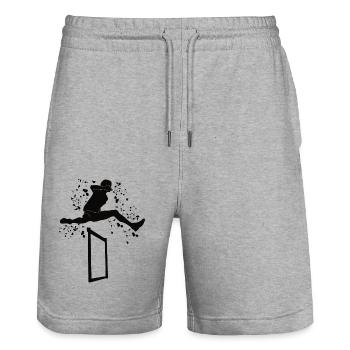 Hürdenlauf Hindernislauf Kinder Hürdenlauf - Stanley/Stella Unisex Bio Joggingshorts Trainer  - Grau meliert - Vorne - Nik (191cm) & Marisol (170cm)