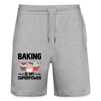 Baking Is My Superpower Pastry Baker Bake Bakers - Stanley/Stella Trainer Unisex Organic Jogging Shorts - heather grey - Front - Nik (191cm) & Marisol (170cm)