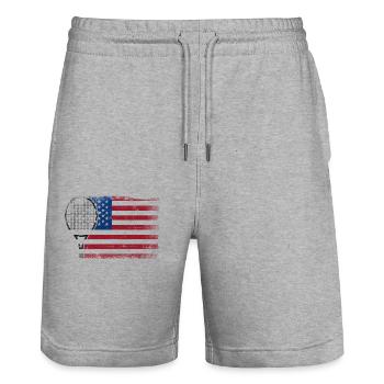 Raquette de joueur de tennis drôle - Short de jogging bio TRAINER Stanley/Stella unisexe - gris chiné - Devant - Nik (191cm) & Marisol (170cm)