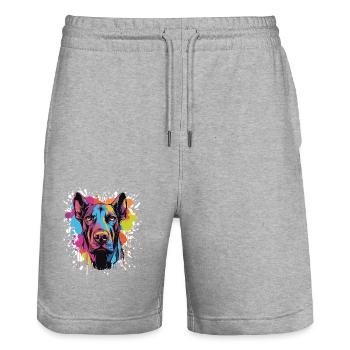 Doberman Dog Head Portrait Pop Art - Stanley/Stella Trainer Unisex Organic Jogging Shorts - heather grey - Front - Nik (191cm) & Marisol (170cm)