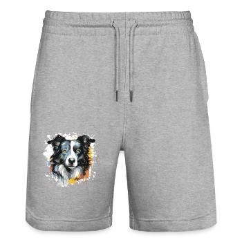 Border Collie Dog Head Portrait Pop Art - Stanley/Stella Trainer Unisex Organic Jogging Shorts - heather grey - Front - Nik (191cm) & Marisol (170cm)