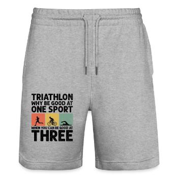 Triathlon Pourquoi être bon dans un sport quand on peut l’être - Short de jogging bio TRAINER Stanley/Stella unisexe - gris chiné - Devant - Nik (191cm) & Marisol (170cm)
