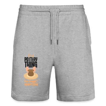 Pottery Ceramics Artist It's A - Stanley/Stella Trainer Unisex Organic Jogging Shorts - heather grey - Front - Nik (191cm) & Marisol (170cm)