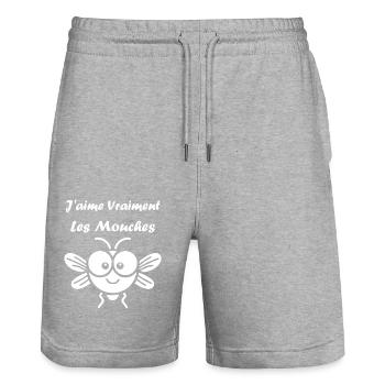 Insecte Citation humour mouche - Short de jogging bio TRAINER Stanley/Stella unisexe - gris chiné - Devant - Nik (191cm) & Marisol (170cm)