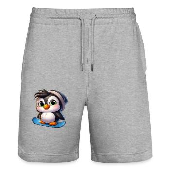 Lustiger Pinguin Snowboard Abenteurer - Stanley/Stella Unisex Bio Joggingshorts Trainer  - Grau meliert - Vorne - Nik (191cm) & Marisol (170cm)