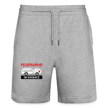Fire brigade in action Firefighter funny saying - Stanley/Stella Trainer Unisex Organic Jogging Shorts - heather grey - Front - Nik (191cm) & Marisol (170cm)