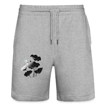 Libelle und Lotusblätter Dragonfly and Lotus - Stanley/Stella Unisex Bio Joggingshorts Trainer  - Grau meliert - Vorne - Nik (191cm) & Marisol (170cm)
